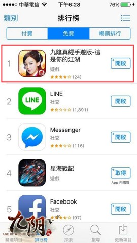App、GooglePlay榜首 九阴登台湾发力海外